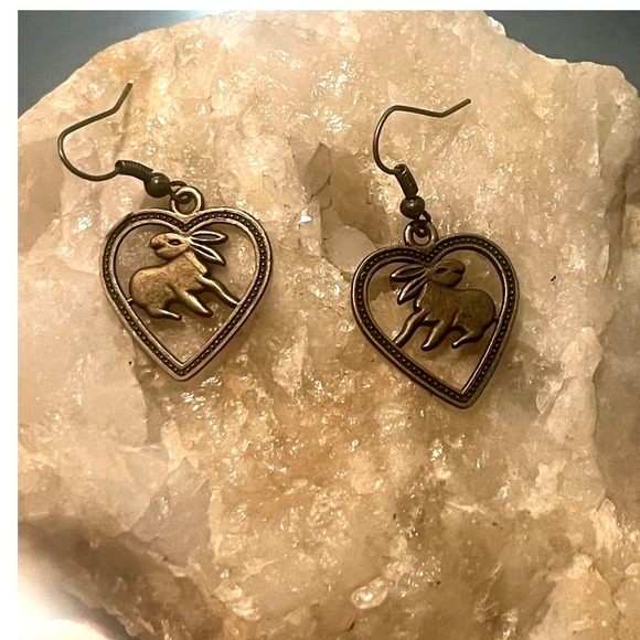 Jewelry - Year Of The Rabbit Chinese Zodiac Boho Rustic Bronze Heart Western Earrings -New